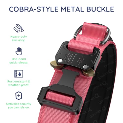 Premium Tactical Dog Collar (Pink / M: Fits Neck 14.5"-18.5")
