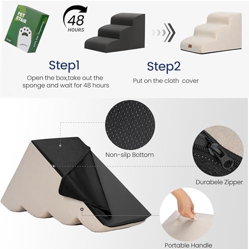 Ramp Dog Stairs for High Beds 24.4" H (Beige / 5-Step-Update (34.5"D x 17.7"W x 24.4"H))