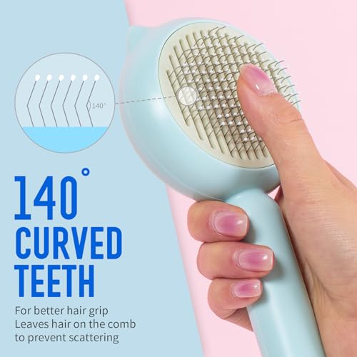Cat Brush Dog brushes with Release Button for Shedding Grooming (Light Blue)