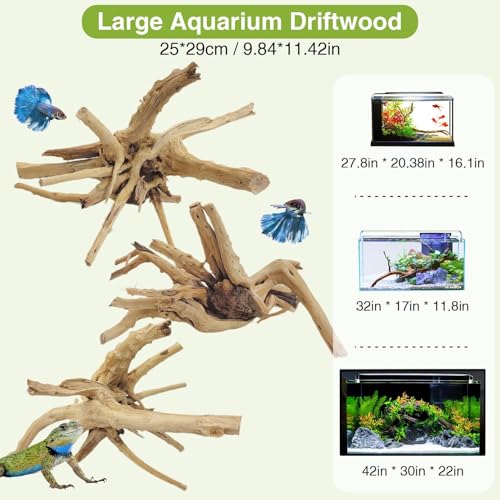 Aquarium Driftwood (Spiderwood（7-11 inch pack of 3）)
