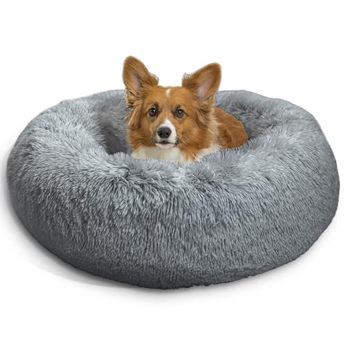 Original Calming Donut Dog Bed (Gray Shag / Small)