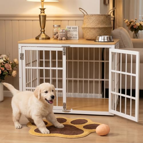 Dog Crate Furniture 38 Inch Indoor Crate Dog Cage Wooden Kennel (White / 38.2"L x 25.0"W x 27.9"H)