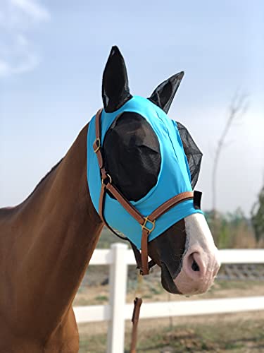 Horse Fly Mask Super Comfort Horse Fly Mask Elasticity Fly Mask with Ears We Only Make Products that Horses Like… (Pacific Blue / M)
