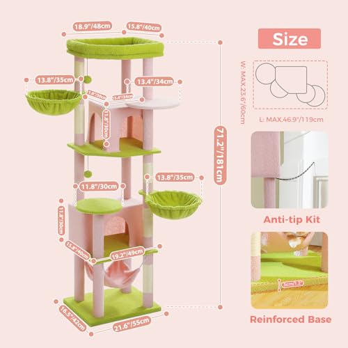 Pink 70” Cat Tree with Hammock (Large-70 inches / Pink)