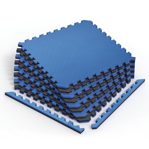 Reversible Gym Exercise Mats 3 (Dazzling Blue/Black / 8 Tiles - 32 Sq. Ft.)