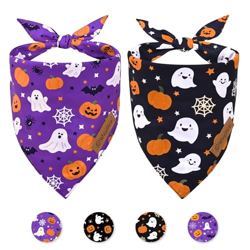 2 Pack Halloween Dog Bandanas (Purple&Black / Large)