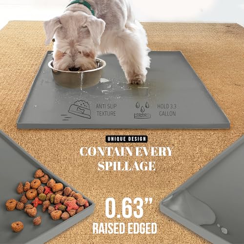 18x10 Waterproof Silicone Dog Food Mat (Grey / 18" x 10")