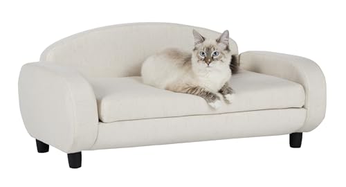 Cat Sofa Bed Pet Couch for Indoor Cats Elevated Cat Beds with Removable Washable Mattress Cover for Kitten (Pet Sofa / Oatmeal)
