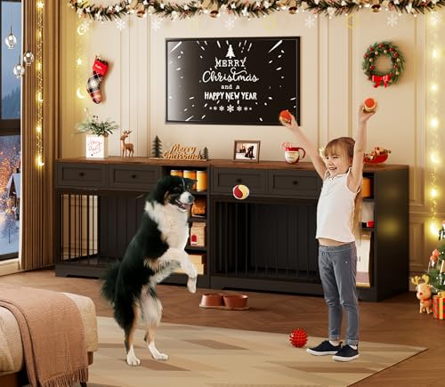 47" Medium Dog Crate Furniture with Storage (Black / 47.2"L x 23.6"W x 33.5"H)
