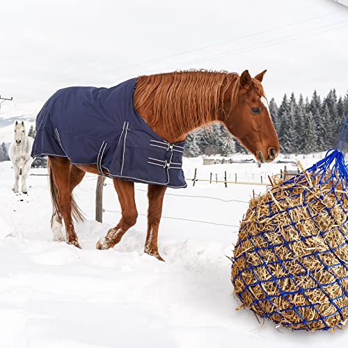 4 Pcs Slow Feed Hay Net Feeder Hay Bag for Horses Slow Feeder 40 Inch Length with 2 Inch Holes Hanging Horse Feed Net for Goat Cattle Equine Stalls Barn Supplies (Blue)