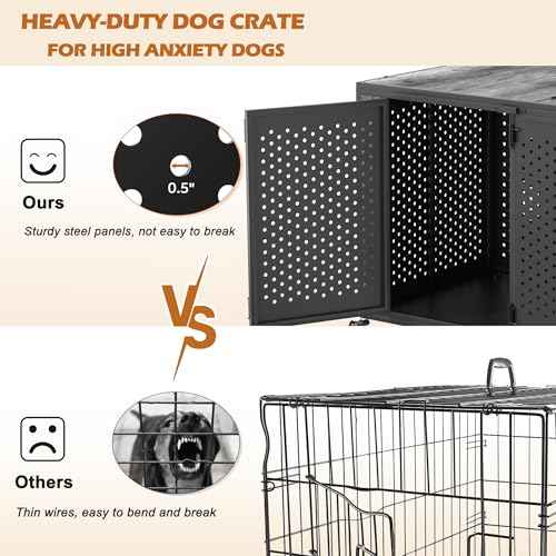 48" Heavy Duty Dog Crate Furniture for High Anxiety Dogs (Black and Gray / 48 inch)