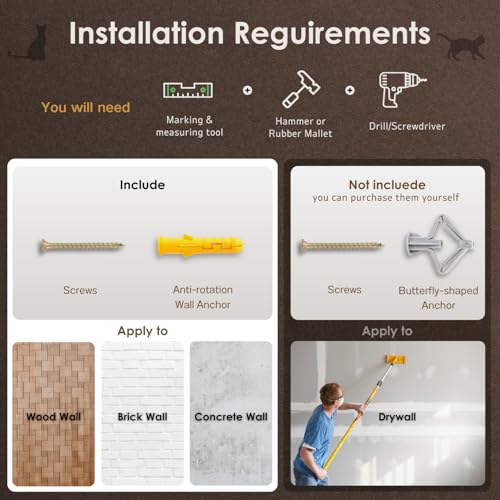3-in-1 Cat Climbing Wall Steps with Hemp Rope, Shelves and Perches, Scratching Pads for Cats Playing and Climbing (Wood) (Wood)