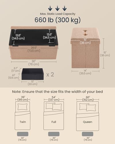 Medium Folding Storage Ottoman Bench (Camel Brown / 15"D x 30"W x 15"H / Cosy)
