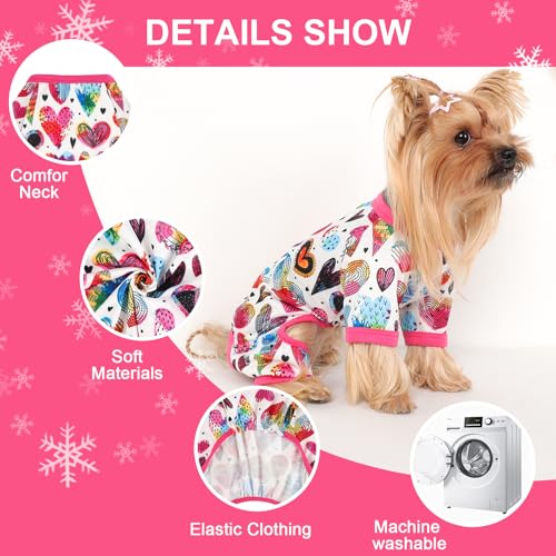 Dog Pajamas Small Sized Dogs Stretchable Summer Dog Clothes Pjs 4 Legs Girl Boy Cute Soft Puppy Outfits Doggie Cat Jammies Jumpsuit Sleeper for Pet (Love Heart / X-Small (Chest 11in ))