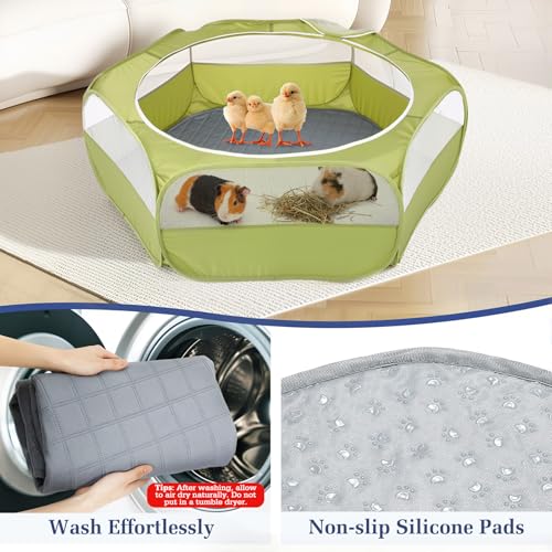 2-in-1 Small Animals Playpen with Pad, Green+Gray (U-Green+Gray)