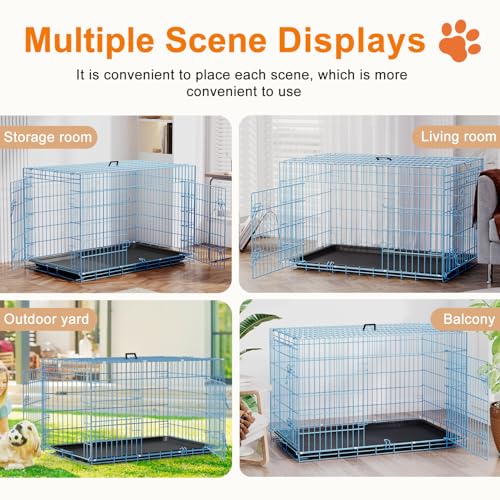 48" Foldable Metal Dog Crate (Blue)