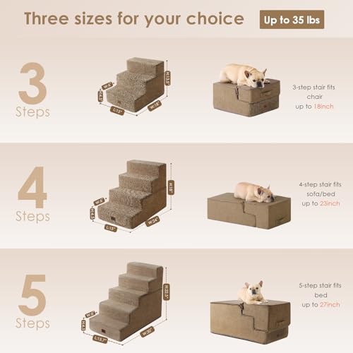 Dog Stairs for Small Dogs 13.5" H (Camel / Standard 15" x 18" x 13.5")