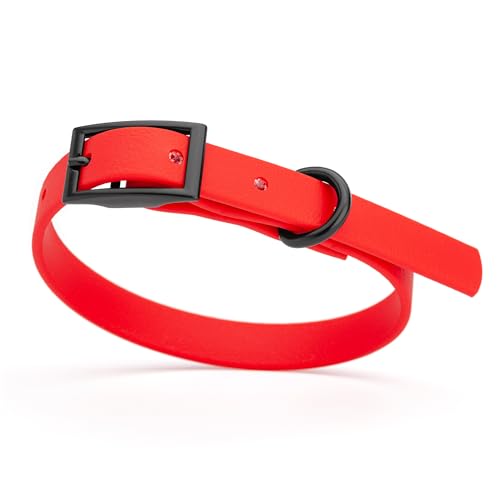 Biothane Waterproof Dog Collar Strong Coated Nylon Webbing with Black Hardware Odor (W1/2" x L9-12" / Cherry Red)