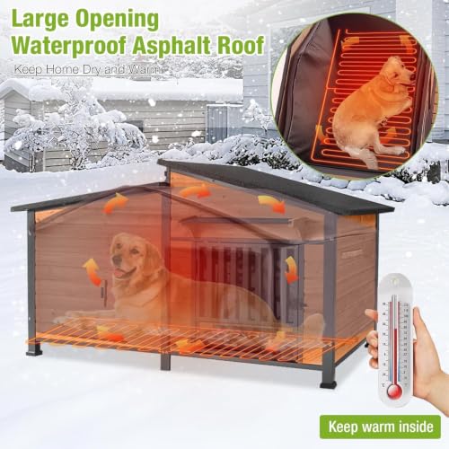 Extra Large 60" Heated Dog House Outdoor Dog Kennel with Safe Heated Pad