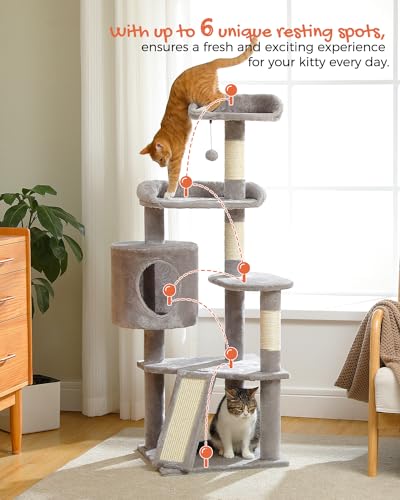 Multi Level Cat Tree Tower for Indoor Cats (Gray / 51.2 inches)