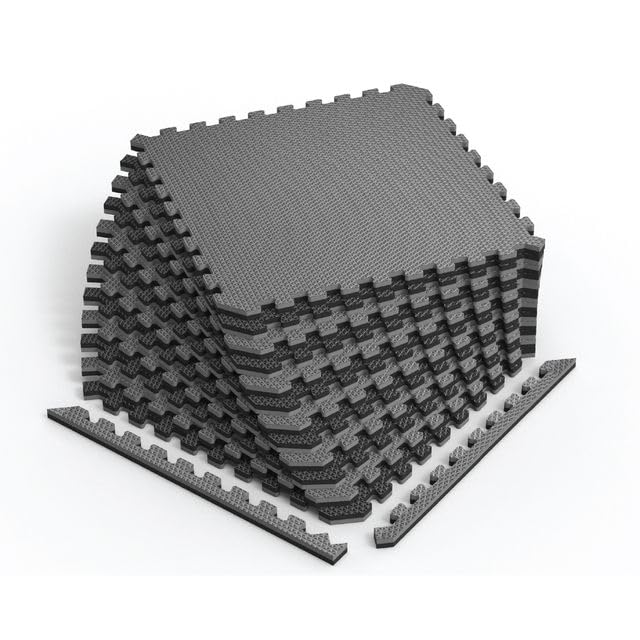 Reversible 3 4" EVA Foam Gym Floor Tiles (Gray/Black / 16 Tiles - 64 Sq. Ft.)