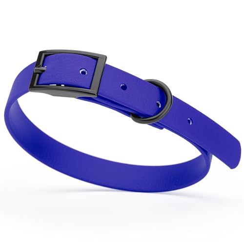 Biothane Waterproof Dog Collar Strong Coated Nylon Webbing with Black Hardware Odor (W5/8" x L12-15" / Blueberry Royal)