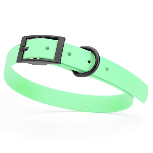 Biothane Waterproof Dog Collar Strong Coated Nylon Webbing with Black Hardware Odor (W3/4" x L15-18" / Sea Foam Green)