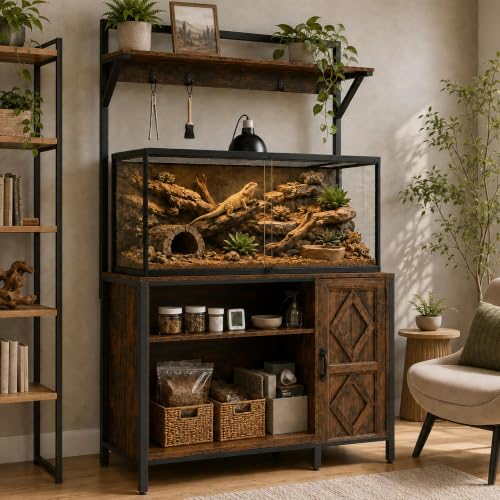 75 120 Gallon Reptile Tank Stand with Display Shelf (Brown / For 120 Gallon Tank)