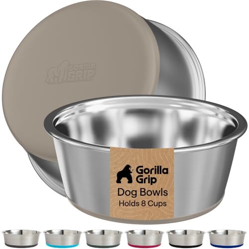 Dog Bowls Food Grade Stainless Steel (Beige / 8 Cup (Set of 2))