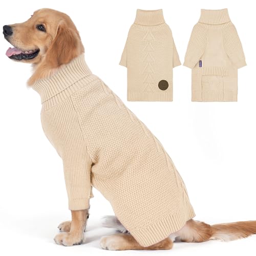 Dog Sweater Long Sleeve Warm Knit Sweaters for Large Dogs Boy Girl (Beige / XXX-Large)