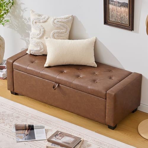 48" Ottoman with Storage (Brown / 19.7"D x 48"W x 16.9"H)