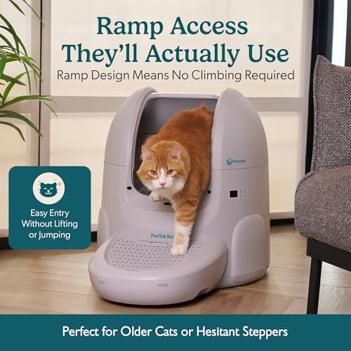 PurrTek Max Self Cleaning Litter Box for Multiple Cats Automatic Cat Litter Box XL 65L 5 Safety Sensors Ultra Quiet 30