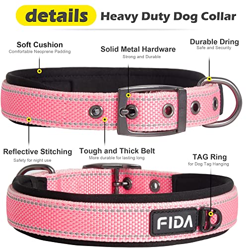 Padded Dog Collar for Small Dogs with Metal Belt Buckle (Small(11”-14.5“) / Pink)