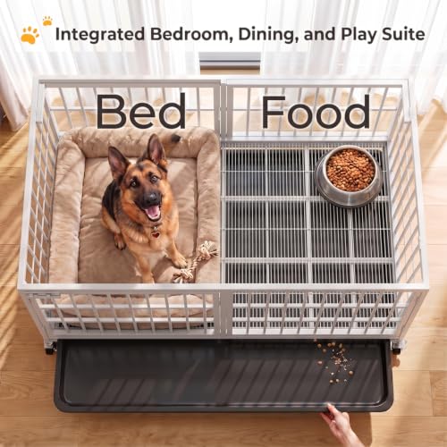 48 Inch Heavy Duty Dog Crate Cage with Wheels (White)