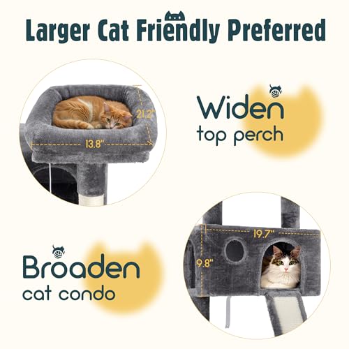 65in Multi Level Large Cat Tree Tower for Indoor Kitties (Grey)