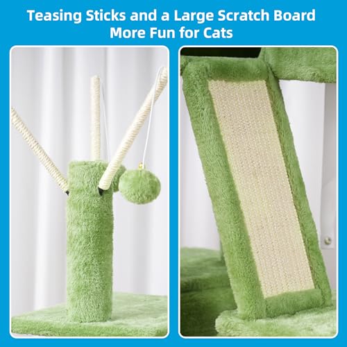 Cat Tree Tower with Padded Platform Bed (53 Inch / Green)