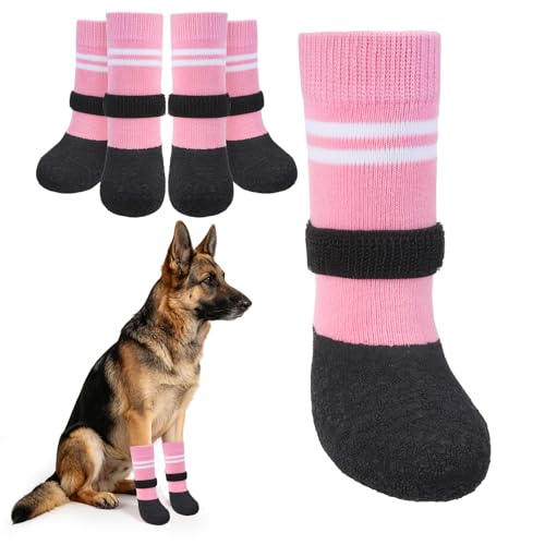 Anti Slip Dog Boots & Paw Protectors for Hardwood Floor (Light Pink / X-Large(Paw width 2.36in/6cm))
