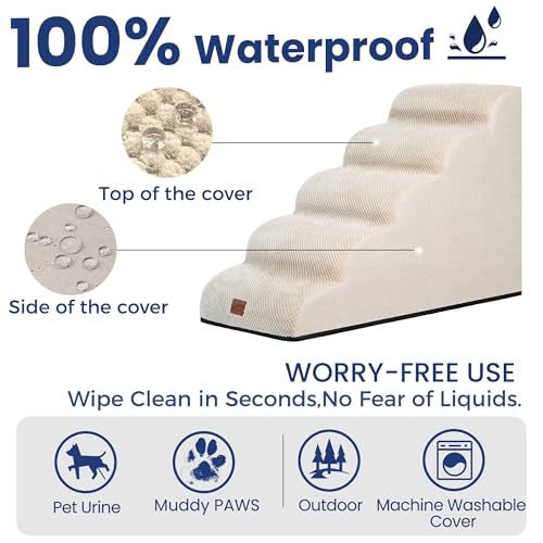 Ramp Dog Stairs for High Beds 24.4" H (Beige / 5-Step-Update (34.5"D x 17.7"W x 24.4"H))
