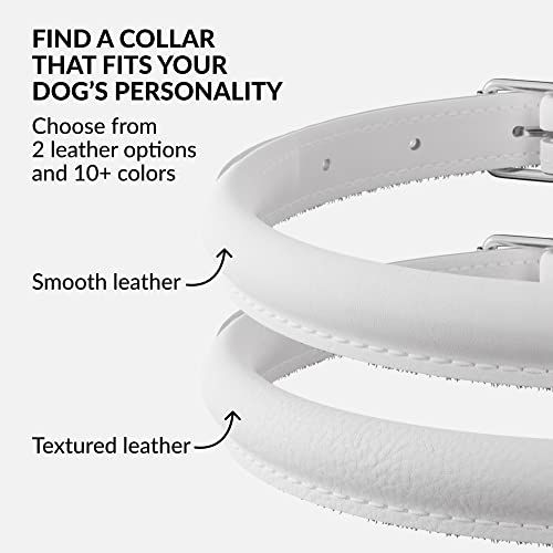 Tangle Free Rolled Leather Dog Collar (White / L)