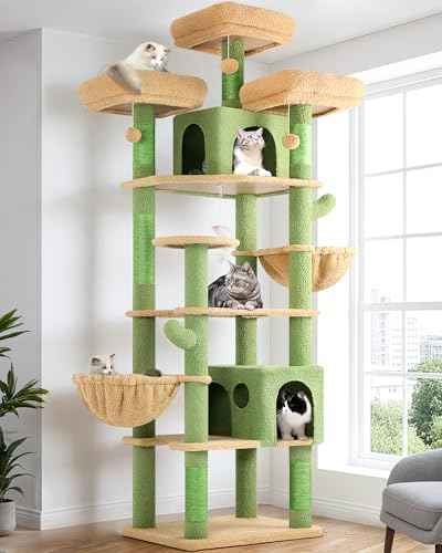 Cactus Cat Tree Tower for Multiple Adult Cats (82 inch / Green)