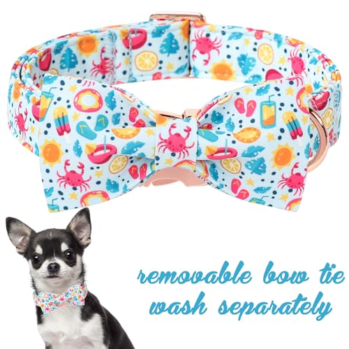 Cartoon Dog Collar with Bow Spring Summer Collar with Flower Lemon Crab for Small Medium Large Boys Girls Dogs (S / Lemon crab bow)