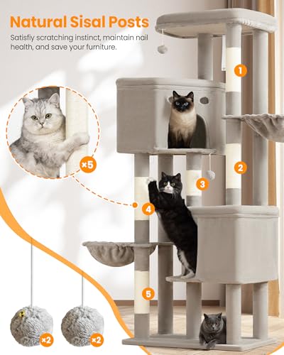 Cat Tree for Indoor Cats Large Adult (Light Grey / 84 Inch)