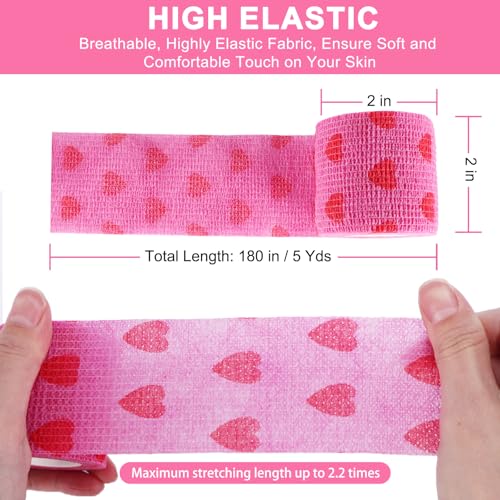 24 Pack Self Adhesive Vet Wrap & Medical Tape (Pink Heart / 2 Inch)