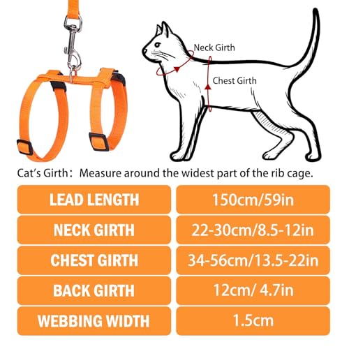 Adjustable Cat Harness and Leash Set Escape Proof Kitten Strap Collar for Walking Travel (Medium / Orange)