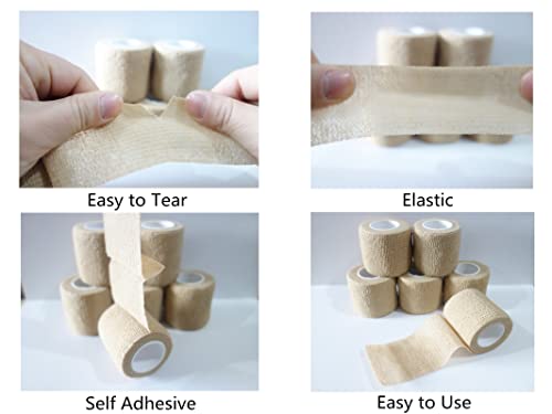 6 Pack 2" x 5 Yards Self Adhesive Bandage Wrap Breathable Cohesive Vet Wrap for Pets (2 Inch (Pack of 6) / Skin Color)