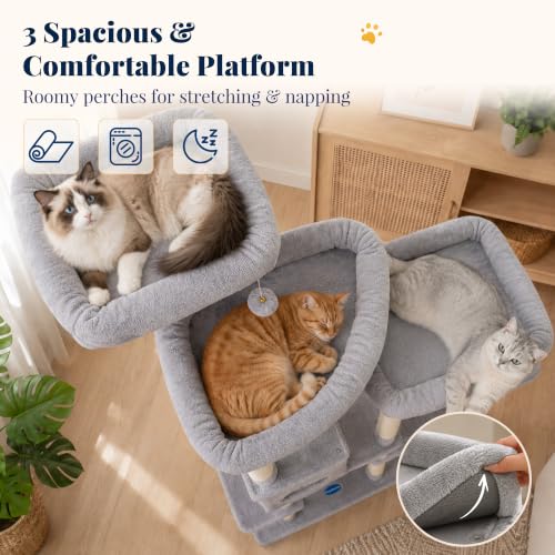Cat Tree Tower with Stable Extended Base (Light Gray / 71.9 Inches)
