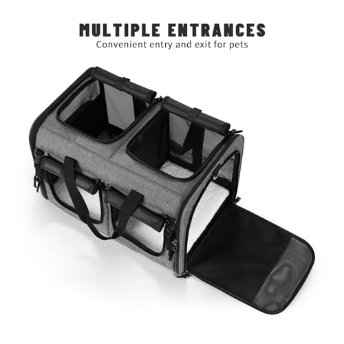 Cat Carrier for 2 Cats (Gray+ with Big Pocket)