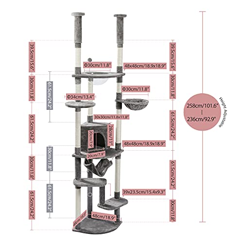 Floor to Ceiling Cat Tree (XXL(93''-101'') / Grey)