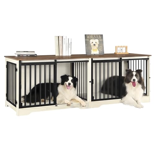 77.6" Double Dog Crate Furniture (White Brown / 77.6"L x 23.6"W x 26.4"H)