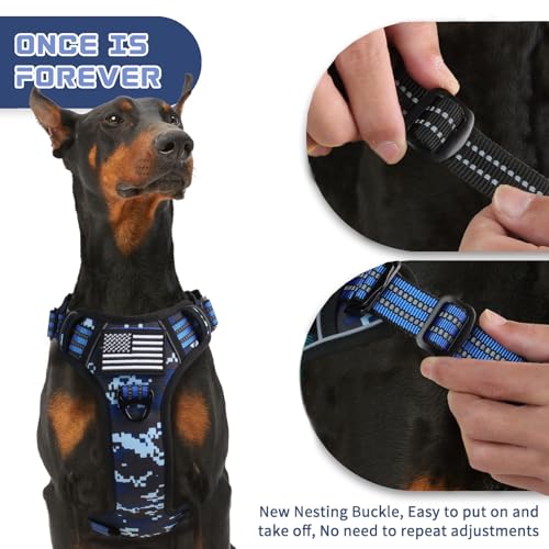 Tactical Dog Harness for Small Dogs No Pull (Blue Camo / S(Neck:13-16", Chest:15-23"))
